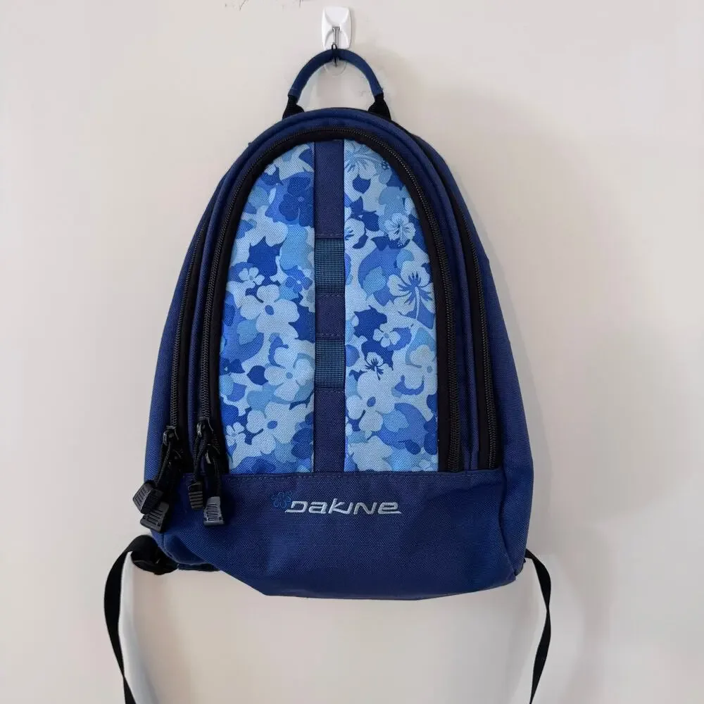 Vintage Dakine Cosmo Mini Backpack Purse Blue Hibiscus Hawaiian Floral Y2K